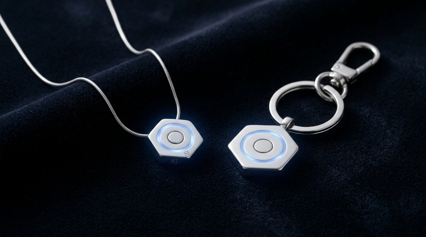 Ingat necklace and keychain safety jewelry product